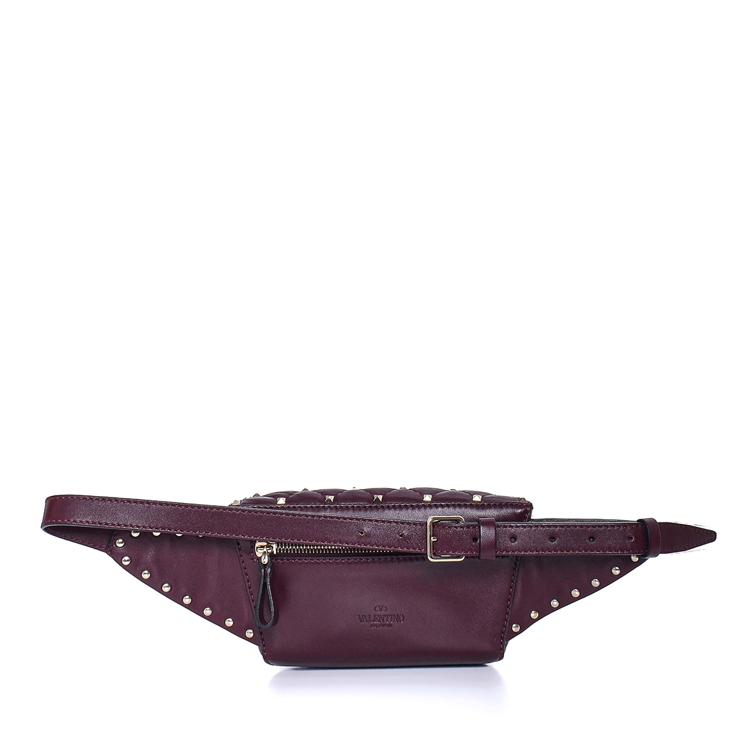 Valentino - Bordeaux Grained Leather Rockstud Belt Bag